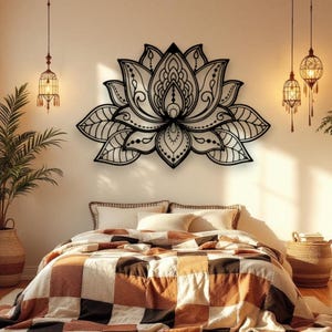 Lotus Mandala Metal Wall Decor – Spiritual Flower Wall Art, Large Living Room or Bedroom Hanging, Boho Meditation Decor