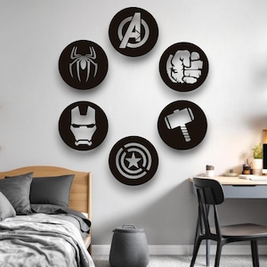 Marvel-inspirerad väggkonst – 6-delad superhjälte-barnrumsdekor – Hulken, Thor, Spider-Man, Iron Man och Captain America – Presentdekor till barnrummet