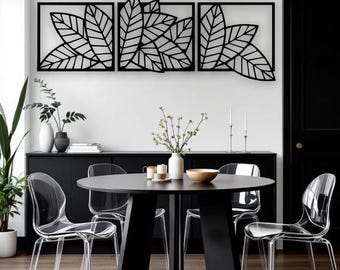 Leaf & Flower Metal Wall Art - Nature Inspired Floral Decor, Garden and Patio Wall Hanging, Botanical Home Decoration - Rustic Home Decor