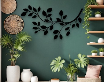 Metal Branch Vine Wall Art | Elegant Wall Scroll Decor | Farmhouse Metal Wall Hanging | Rustic Gap Filler | Nature-Inspired Metal Sign