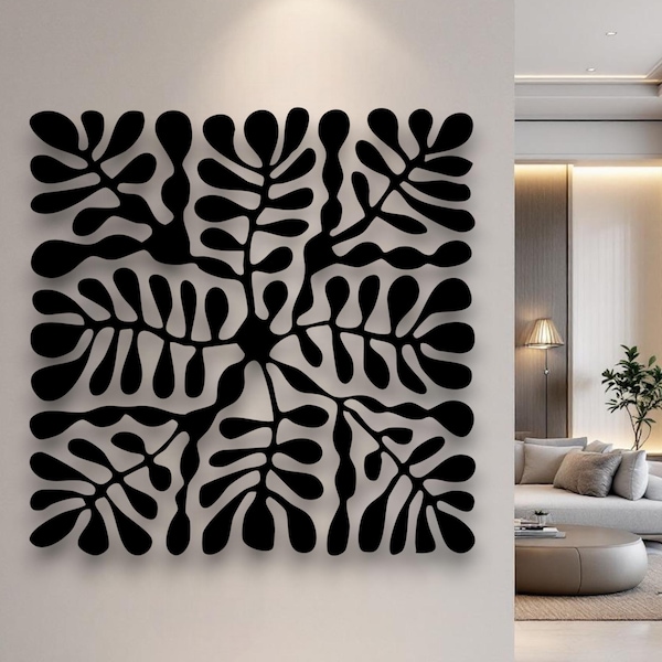 Large Metal Wall Art, Abstract Botanical Leaf Decor, Modern Living Room Wall Sculpture, Line Art Above Bed, Contemporary Home Gift