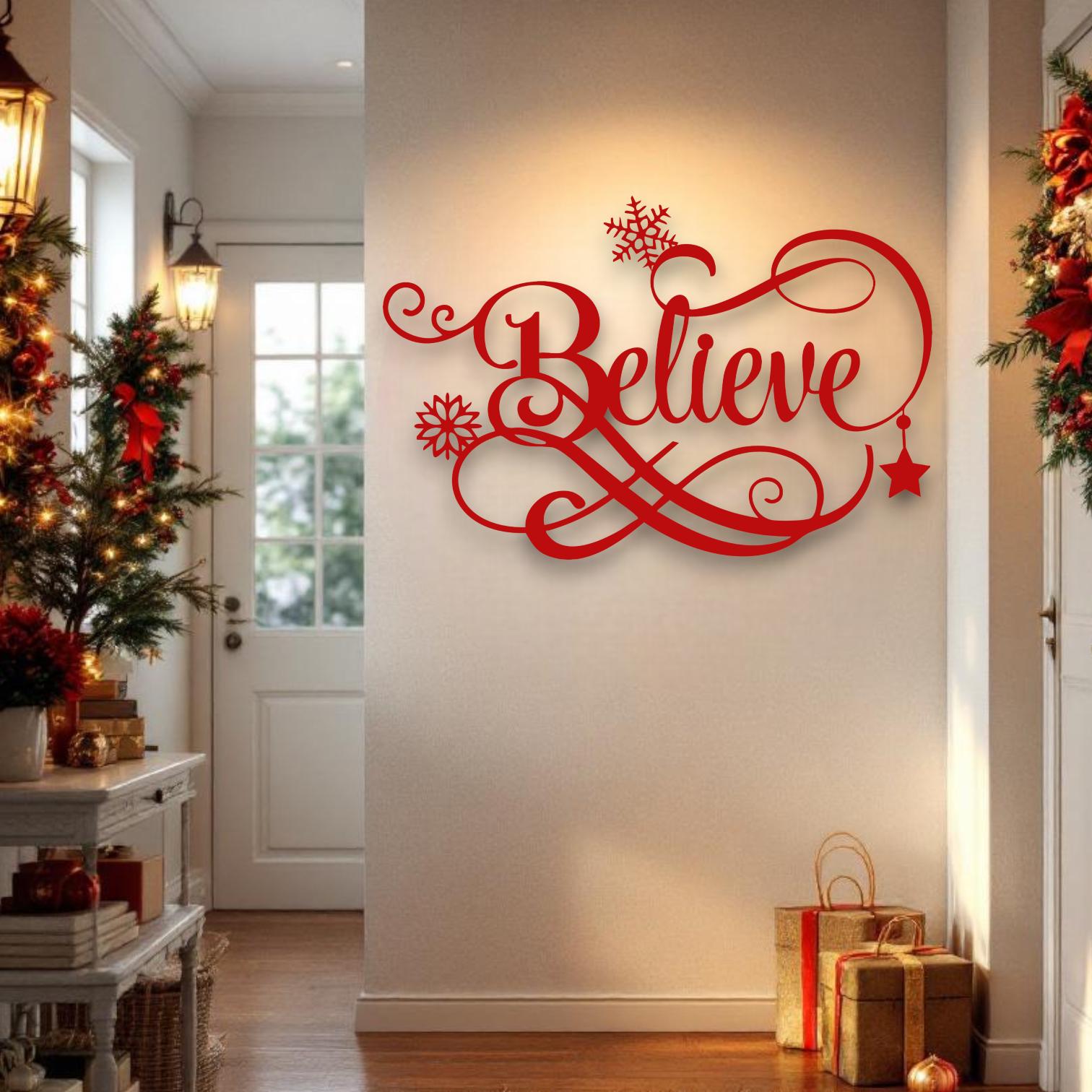 Christmas Believe Metal Sign - Xmas Wall Decoration for Dining Room,…