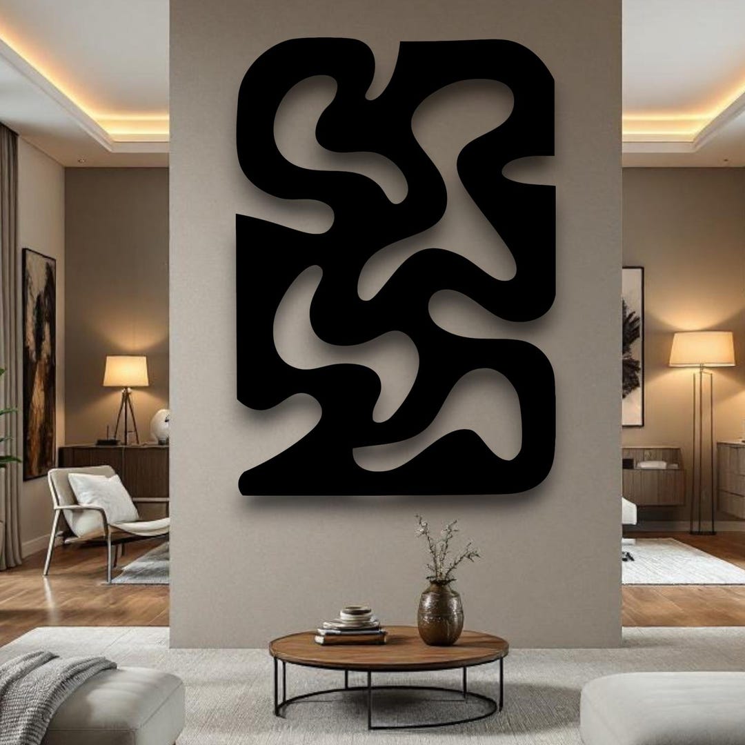 Modern Abstract Wall Art – Black Curved Metal Design, Minimal Organic ...