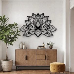Lotus Mandala Metal Wall Decor – Spiritual Flower Wall Art, Large Living Room or Bedroom Hanging, Boho Meditation Decor