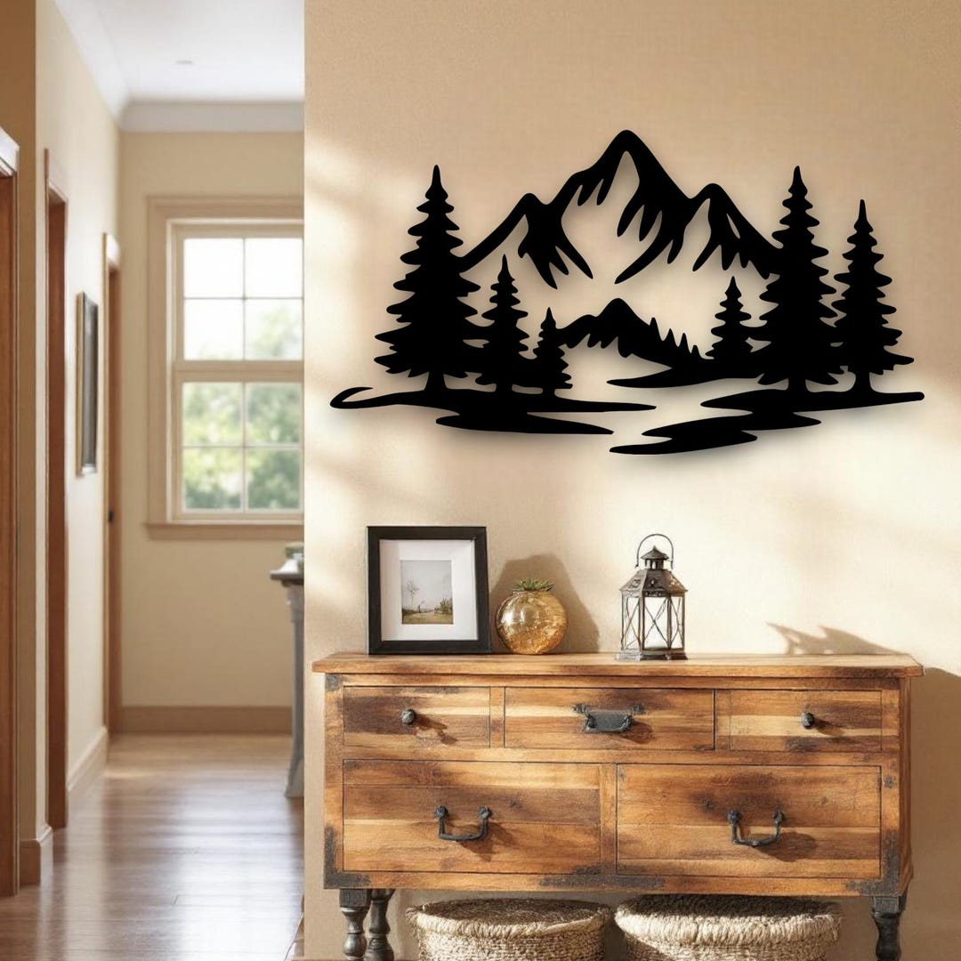 Mountain & Forest Metal Wall Art – Large Minimalist Nature Wall ...