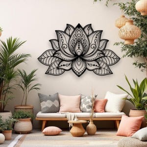 Lotus Mandala Metal Wall Decor – Spiritual Flower Wall Art, Large Living Room or Bedroom Hanging, Boho Meditation Decor