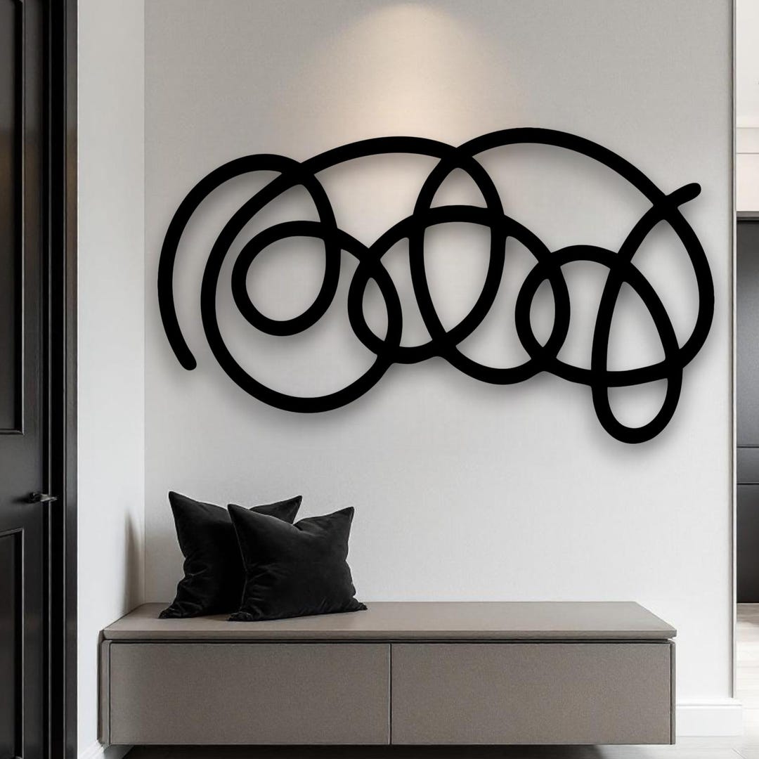Abstract Line Metal Wall Art, Minimalist Circular Sculpture, Modern ...