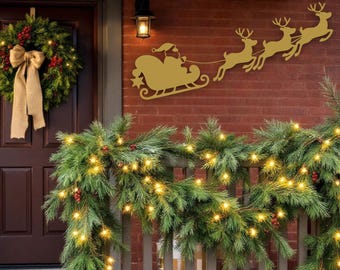 Metall Weihnachtswanddekor, Weihnachtsmann auf einem Pferdeschlitten Metallwandkunst, Metallneujahrswanddekor, Metallweihnachtsweihnachtsmann-Wandbehänge