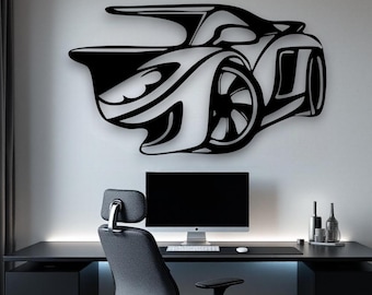 Car Lover Metal Wall Decor – Sports Car Silhouette Wall Art, Garage Sign, Gamer Room Wall Art, Birthday Gift for Men, Car Guy Wall Decor