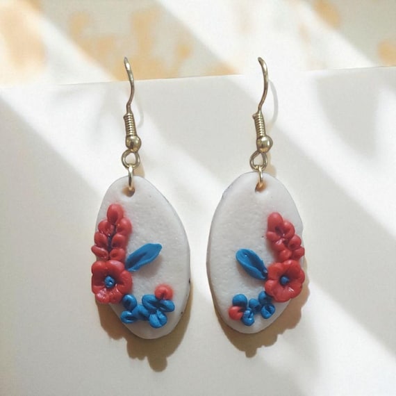 Palóc Embroidery-inspired Polymer Clay Earrings Hungarian Folk