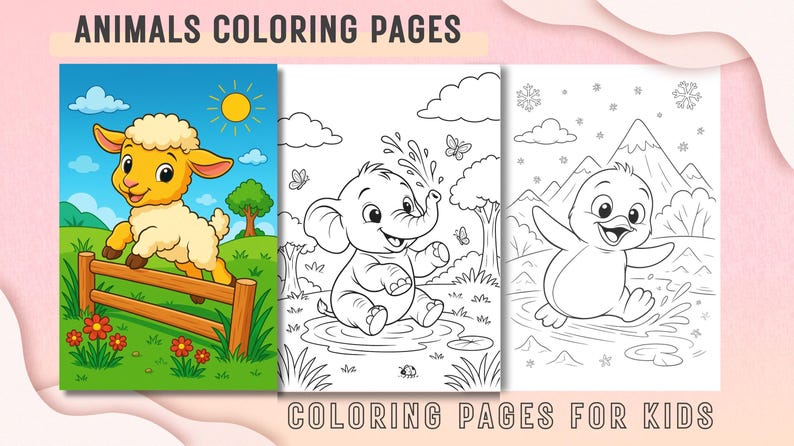 Cute Animal Coloring Book for Kids – 25 Printable Pages – Fun Line Art ...