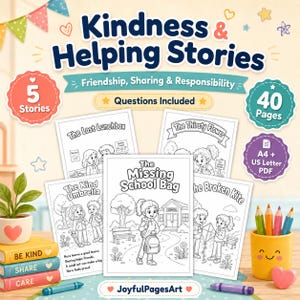 1st-2nd Grade Reading Comprehension Bundle, 5 Kindness and SEL Stories