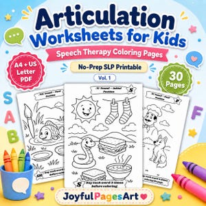 Articulation Coloring Pages R S TH SH Sounds, Speech Therapy Worksheets, No Prep SLP