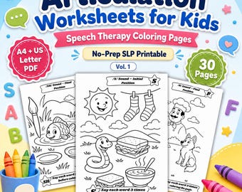 Articulation Coloring Pages R S TH SH Sounds, Speech Therapy Worksheets, No Prep SLP