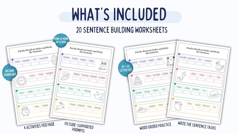 Sentences With Include Sentence Building Worksheets | Build a Sentence, Grammar Practice ...