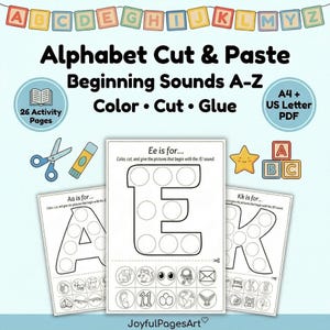 Sons du début imprimables, feuilles d'exercices de A à Z sur les sons des lettres de l'alphabet, PDF sur la phonétique pour les enfants d'âge préscolaire