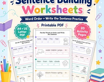 Sentence Building Worksheets | Build a Sentence, Grammar Practice | Speech Therapy Language, K-1st Grade