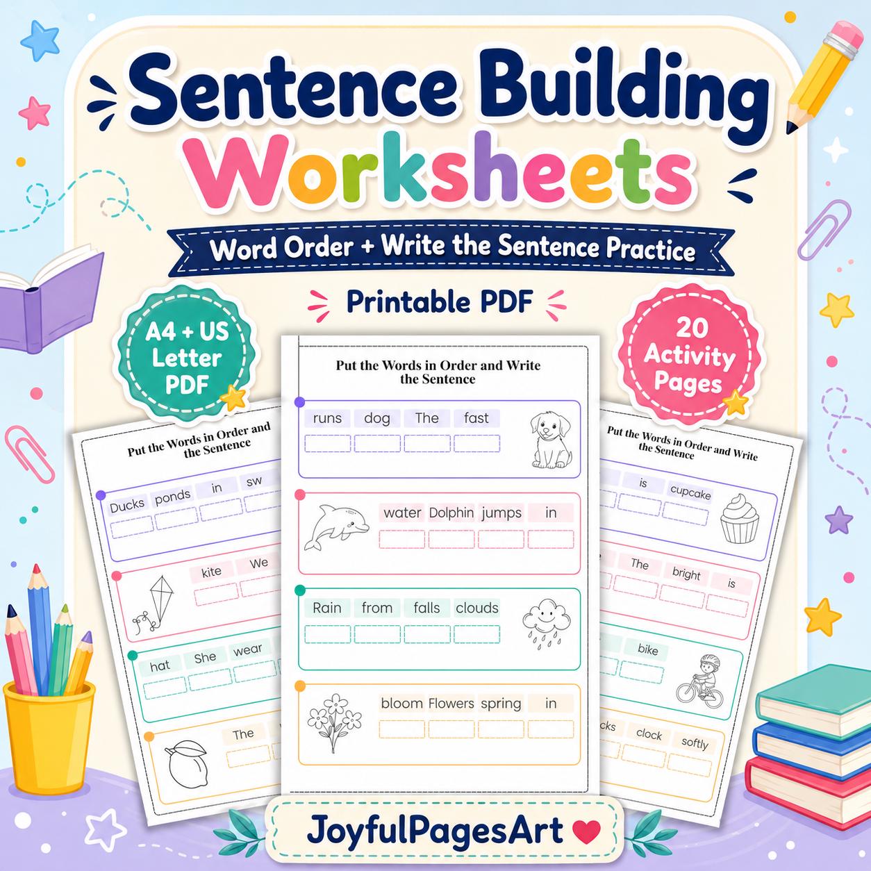 Sentence Building Worksheets | Build a Sentence, Grammar Practice ...