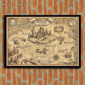 Fantasiekaart, toverwereldkaart canvas, Harry-kaartposter, magische wereldkaart, vintage muurdecoratie, kunst beste films, muurdecoratie draken