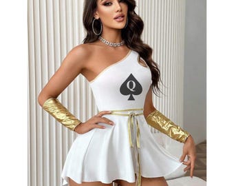 QOS Women's Costume Set (Dress, 2pcs Gloves, Belt) sub girl black owned