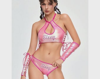 SISSY Cudumpster Metallic Laser Cut Strap Sexy Dessous Set für Frauen