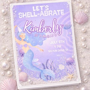 Mermaid Birthday Invitation, Let's Shellabrate Party Invite, Under the Sea (Digital Download)