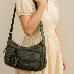 Sac à bandoulière vintage avec plusieurs poches pour femme, fourre-tout en similicuir souple, sacoche de voyage décontractée avec compartiments à fermeture éclair, cadeau pour elle