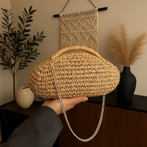Stroh Crossbody Tasche mit Boho Quaste, Natürliche Raffia Sommer Geldbörse, Strand Picknicktasche für Frauen, Leichte Alltags Tragetasche, Geschenk für Sie