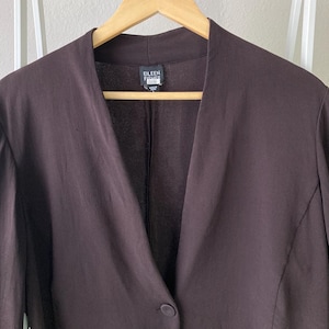 Vintage Silk Blazer, Minimalist 90s Eileen Fisher Single Button Jacket (Size Large)