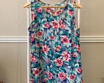 Vintage Dress, Women Size 12, 80s Floral Shift, Made in USA