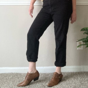 Vintage Brown Leather Ankle Boot Made in Brazil / Size 6.5 women Booties / Buckled Shoes / Short Cowboy Boots with Stacked Wood Heels