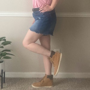 Vintage Timberland-laarzen/jaren '90 jaren 2000 echt leer dames sneakerzool wandelschoenen/maat US 8,5/bruine suède werkschoenen/hightops