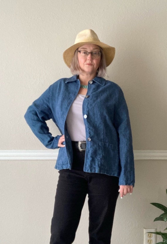 Vintage 90s 00s Linen Jacket / Large Utility Style Work Jacket 