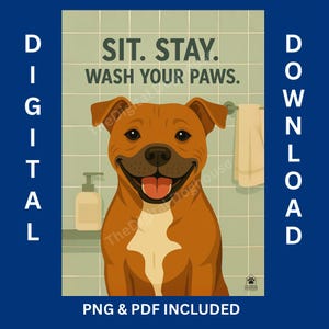 Staffordshire Bull Terrier Bathroom Sign: Funny Staffy Dog Wall Art (Digital Download)