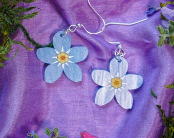 Hand-Painted Acrylic Forget-Me-Not Statement Earrings