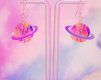 Neon Planet Earrings- Acrylic, Fun, Statement, Teacher, Colorful Earrings