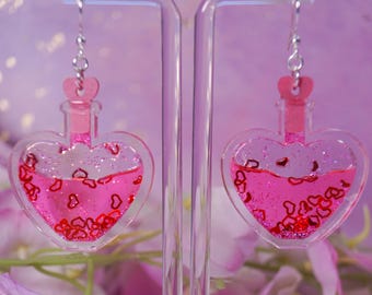 Love Potion Liquid and Glitter Filled Valentine's Day Earrings