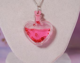 Love Potion Liquid and Glitter Filled Valentine's Day Necklace