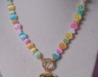 Pastel Beaded Candy Heart Necklace