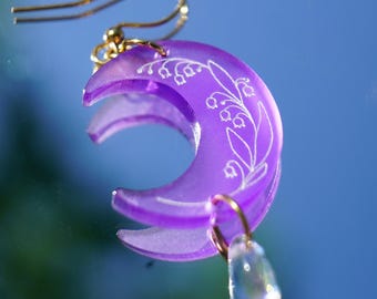 Floral Moon Acrylic Earrings: Witchy Halloween Statement Jewelry