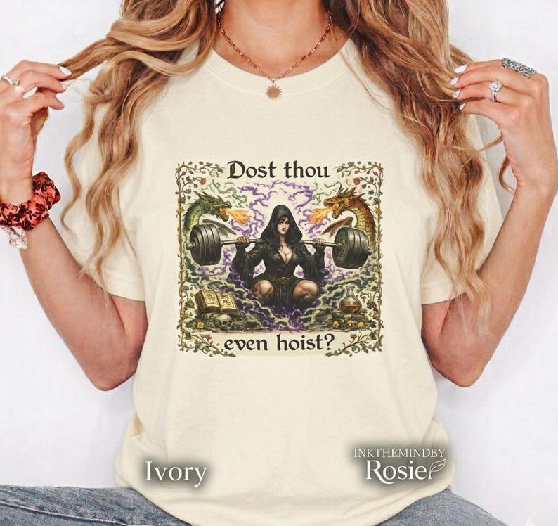 Kan je ook hijsen? T-shirt | Middeleeuwse heks gewichtheffen illustratie afbeelding 7
