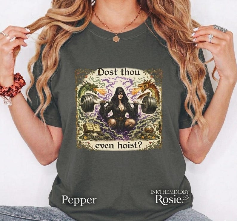 Kan je ook hijsen? T-shirt | Middeleeuwse heks gewichtheffen illustratie afbeelding 6