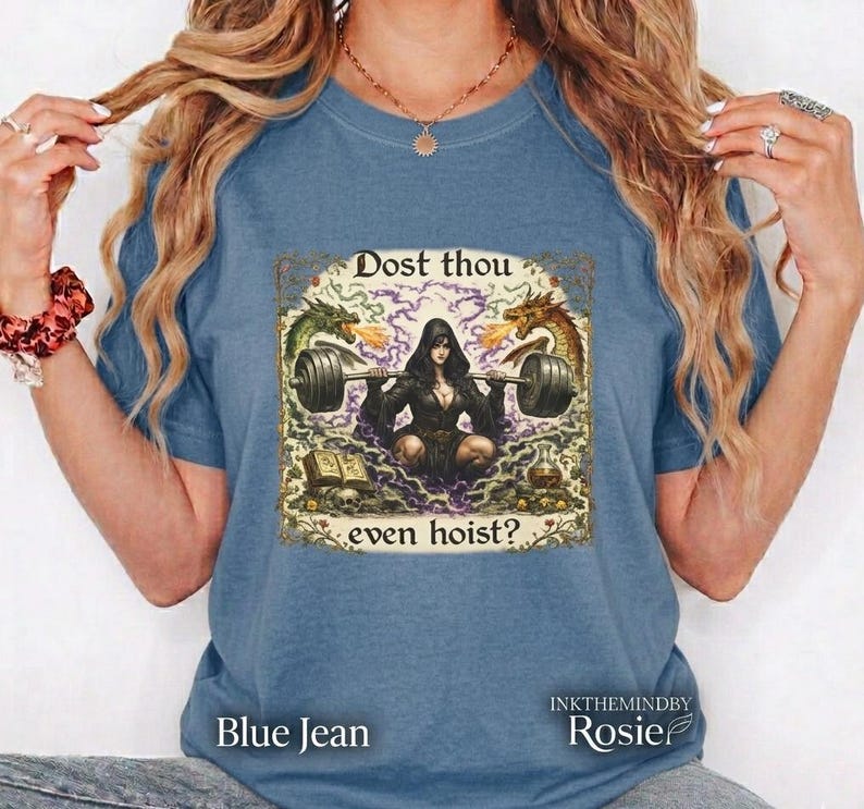 Kan je ook hijsen? T-shirt | Middeleeuwse heks gewichtheffen illustratie afbeelding 4