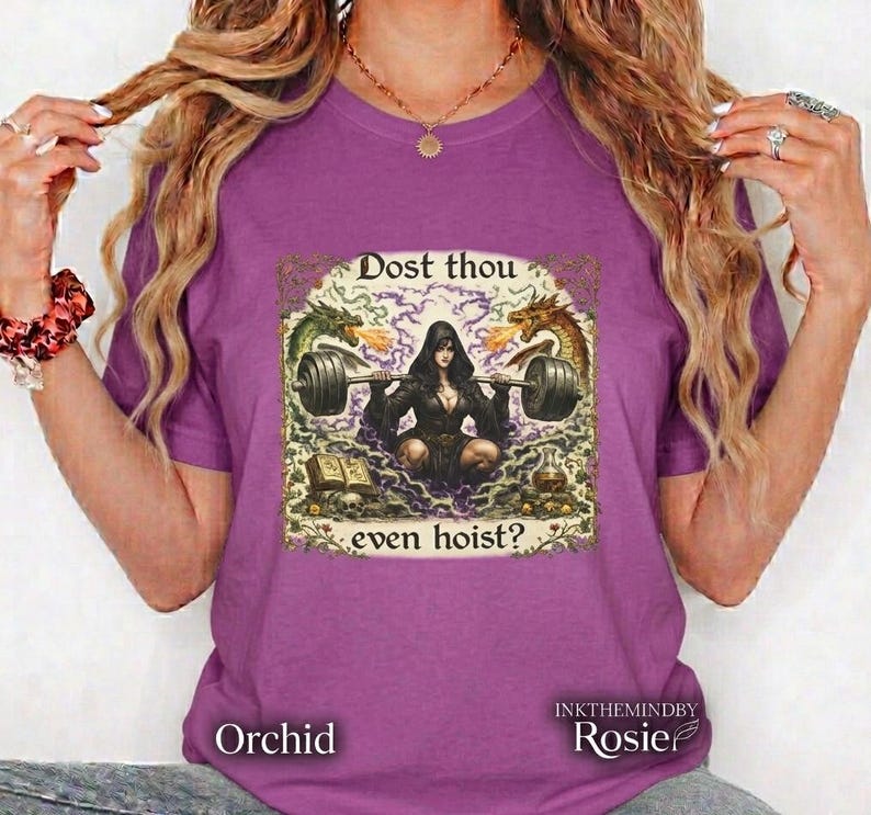 Kan je ook hijsen? T-shirt | Middeleeuwse heks gewichtheffen illustratie afbeelding 3