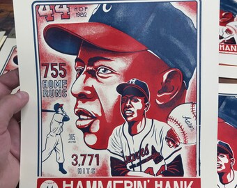 Hank Aaron Screen Print, Baseball Card Art, Limited Edition
