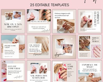 Nail Salon Posts, Social Media Posts, Instagram Posts for Nail Technicians, Nail Salon Templates, Canva Templates, Editable
