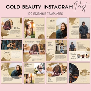 100 Gold Instagram Template| Canva Luxury Branding Templates| Instagram Brand Post| Golden Beauty Stories| Lashes Girl Business Template Kit