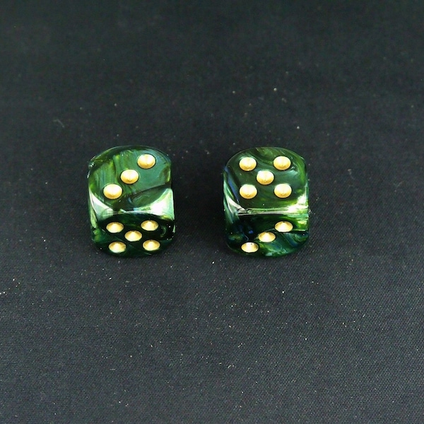 16mm Scarab Jade d6 Dice with Gold pips (pair of 2)