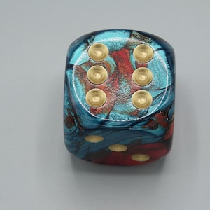 50mm Dice Gemini Red-Teal with Gold Pips