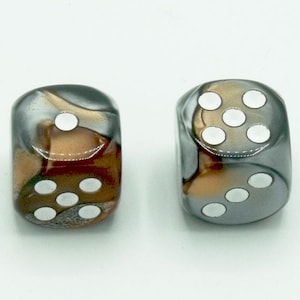 16mm d6 Gemini Copper-Steel Dice with White pips - pair of 2